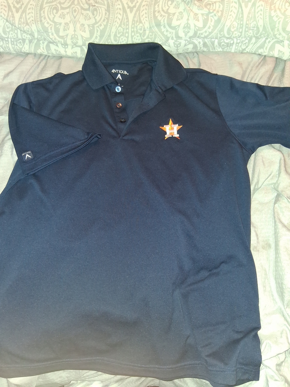 Antigua Navy Blue Polo with Orange Star Patch